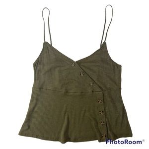 Honey & Sparkle Olive Green Button Front Cami Tank Top L